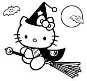 coloriage hello kitty en sorciere sur son balai